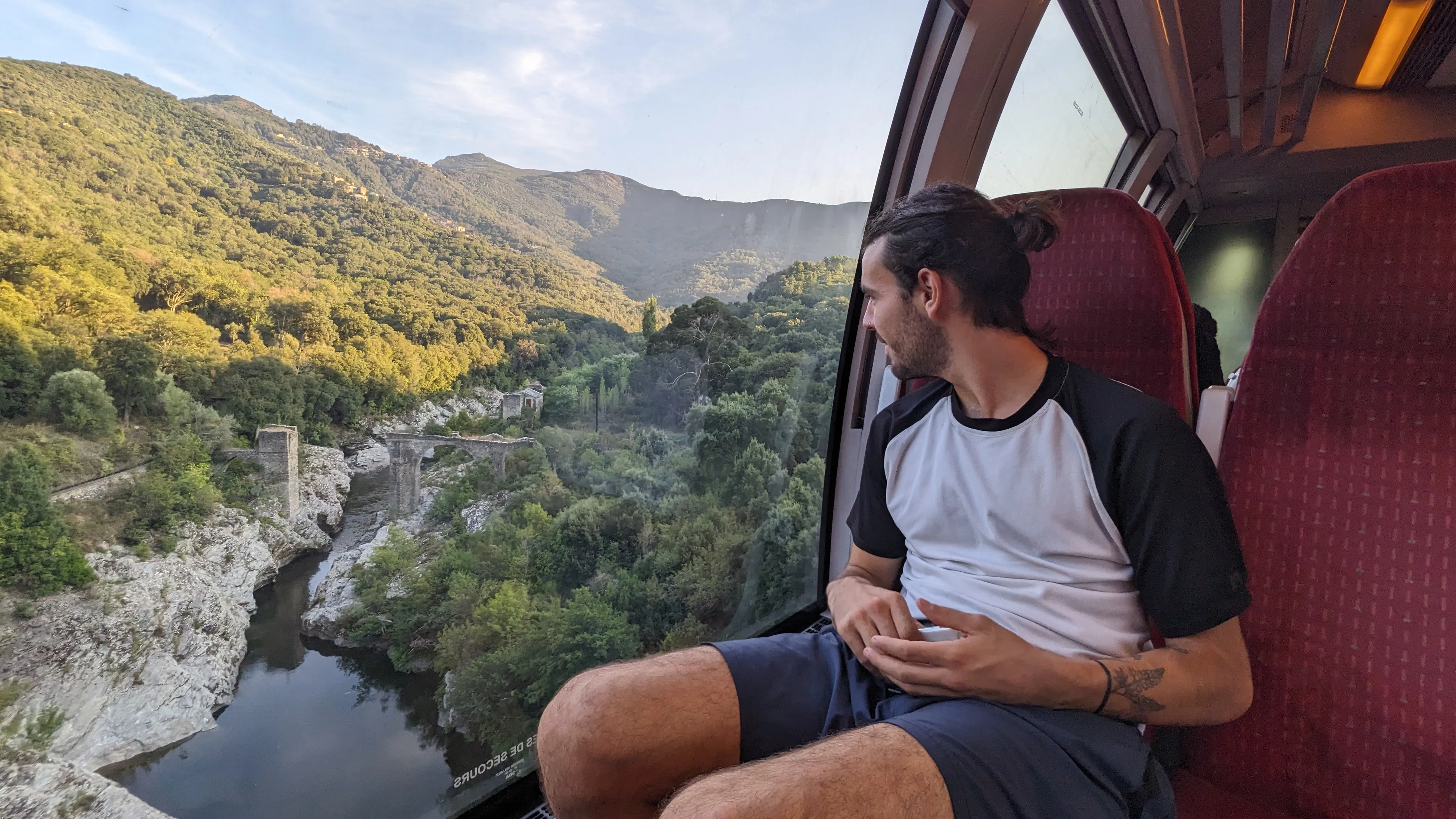View from the interior of the train from Bastia to Calvi