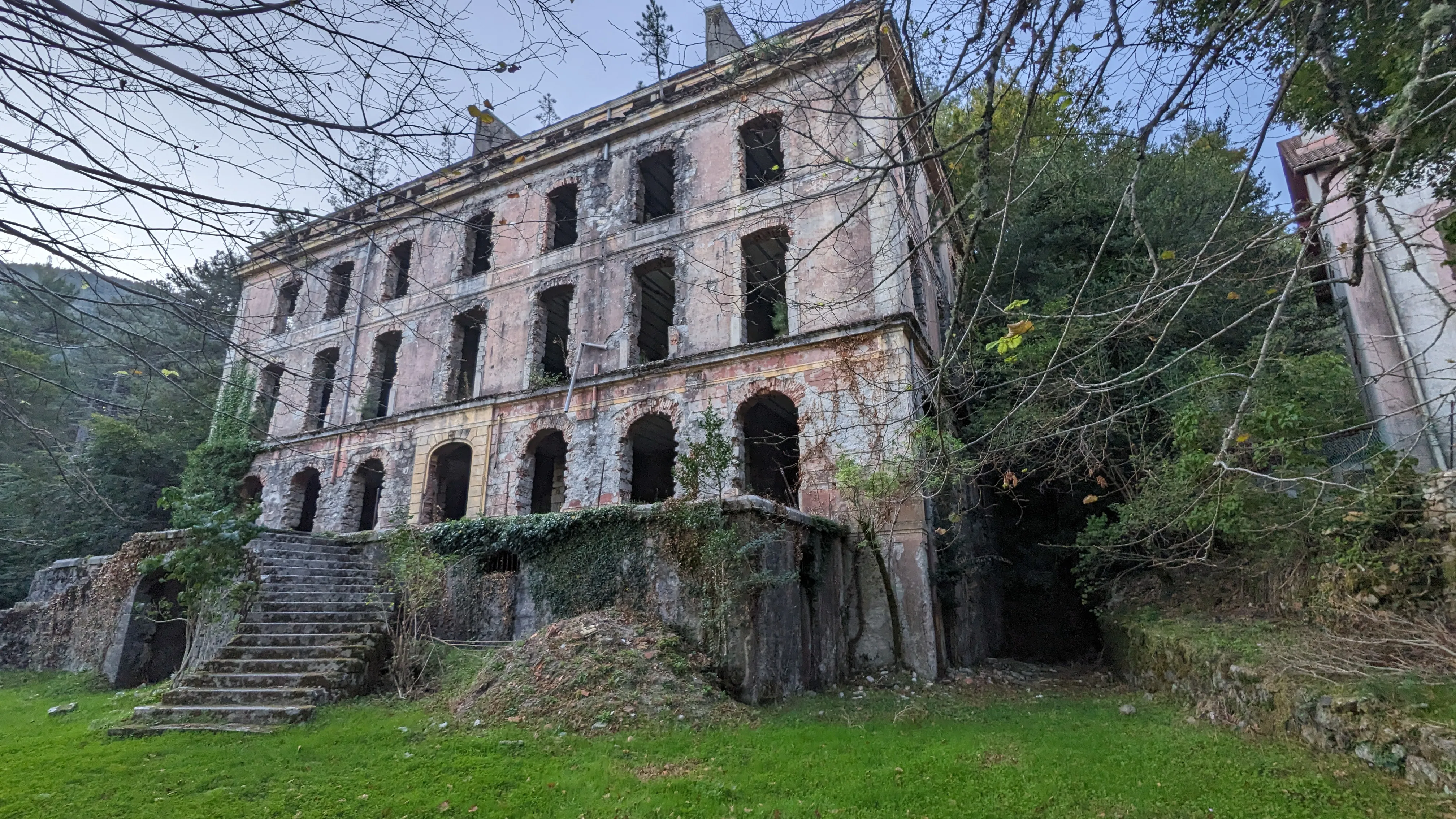 An abandoned old stone hotel in Vizzavona