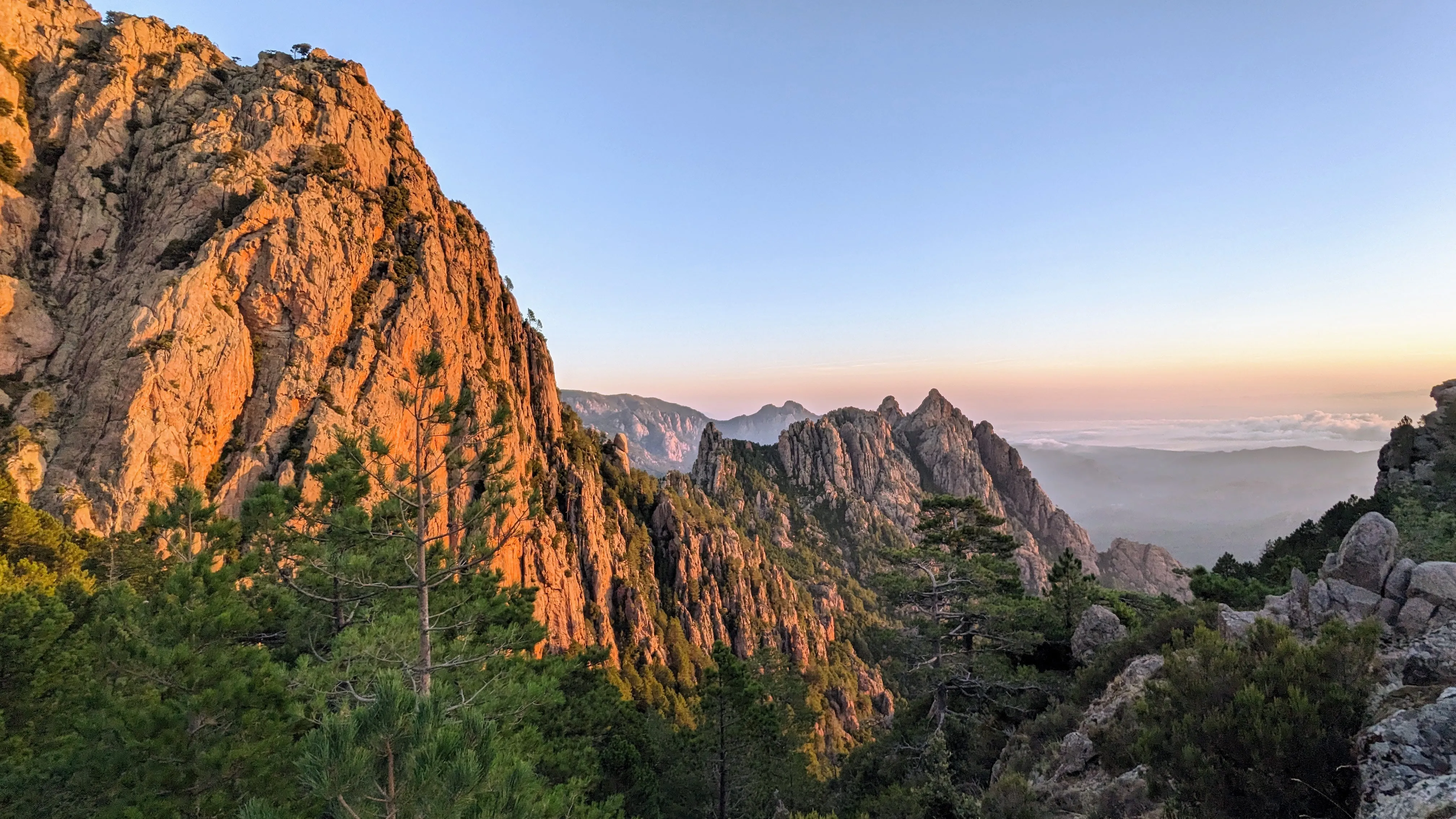 Sunset on the cliffs near the Paliri refuge on the GR20