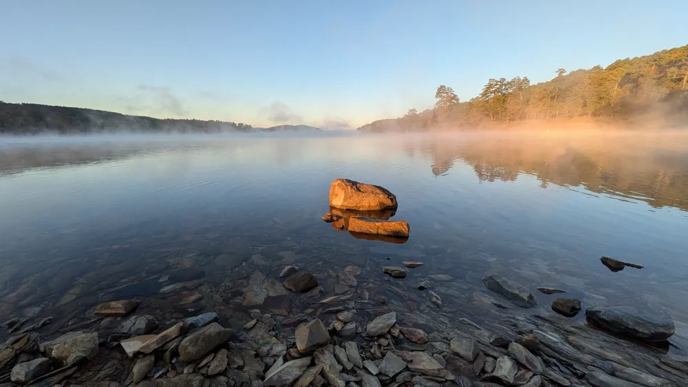 Foggy sunrise at Lake Ouachita, from the campground at Lake Ouachita State Park